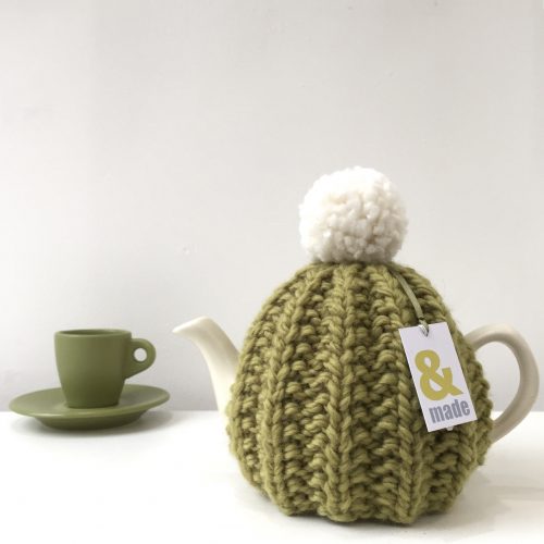 Green knitted teacosy